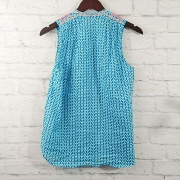 J. Crew Embroidered Tassel Top Blue Sleeveless - Picture 4 of 6